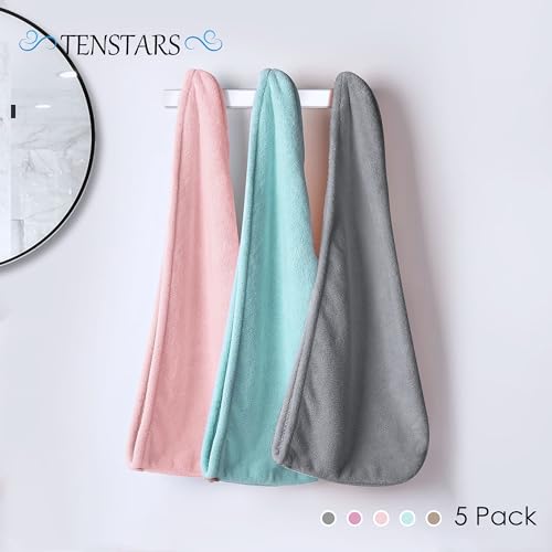 TENSTARS Hair Towel Wrap 5 Pack - 320GSM Microfiber Quick Dry