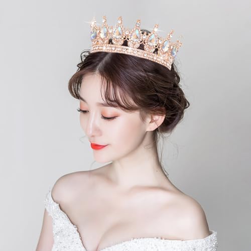 Rose Gold Rhinestone Wedding Crown for Women