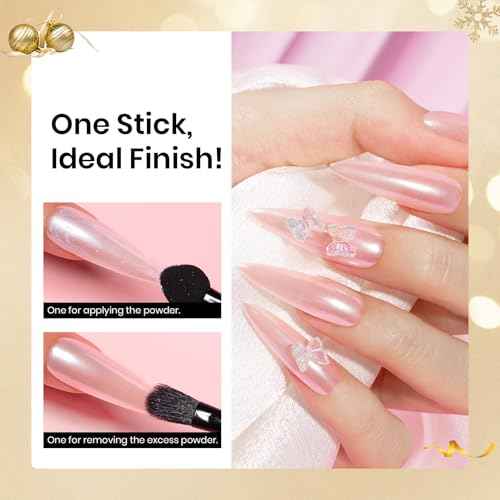 Beetles White Chrome Nail Powder for Gel Nails Pearl Cromer Nail Powder Mirror Effect Nails Gel Polish Glitter Manicure Holographic Pigment Nails Art Design Gifts for Women