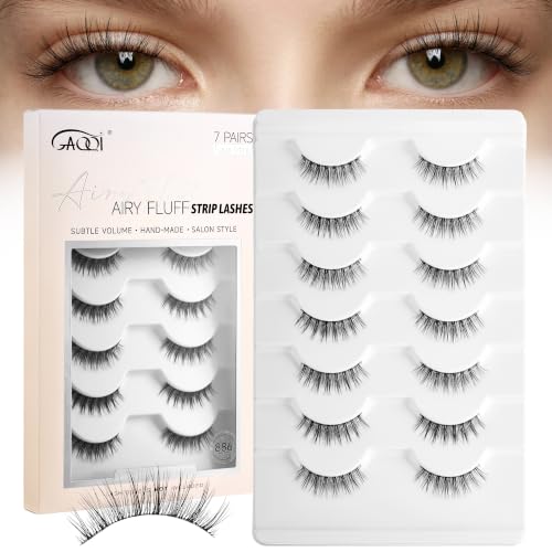 GAQQI Wispy False Eyelashes 7 Pairs C-Curl Clear Band Reusable