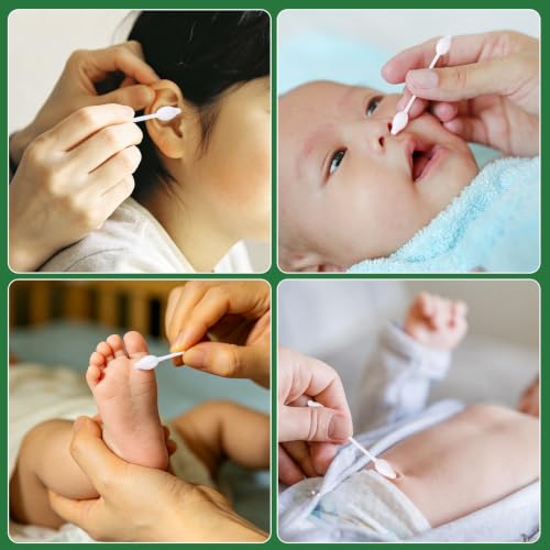 RIKWOG Baby Swabs 330 Count 6-Pack Large Safety Tip Organic Cotton with Paper Sticks