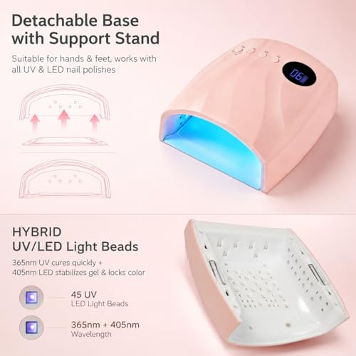 Pink 96W Cordless UV LED Nail Lamp with 4 Timers & Auto Sensor - Nailartane