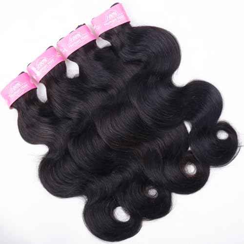 RESACA Body Wave 4 Bundles Human Hair Weave Weft Extentions Bundles for Women 24 26 28 30 Inch 100% Unprocessed Brazilian Virgin Human Hair (Nature Color Black)