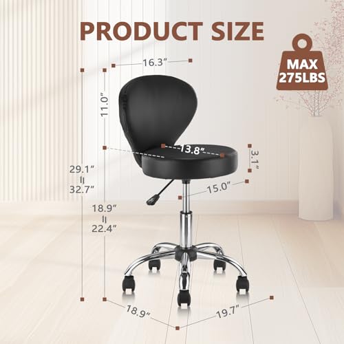 KLASIKA Leather Salon Stool with Back Support Adjustable Height