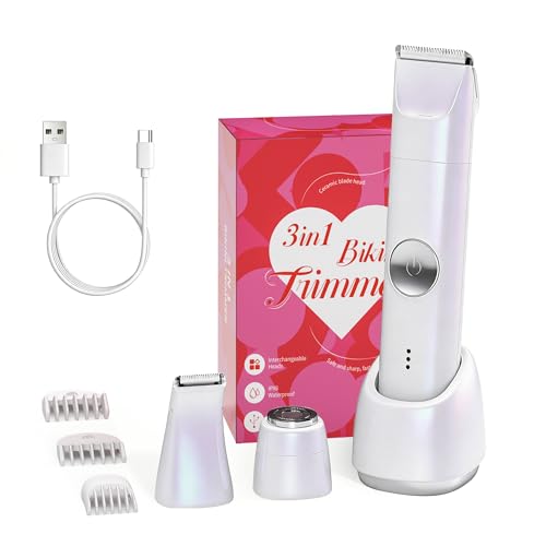 Bikini Trimmer for Women, Ladies Razors, Electric Shaver for Leg Body Pubic Armpit Facial Hair Shaving,Hygiene Ceramic Blade,Smooth Gentle Shave,USB-C Rechargeable and Cordless(Pearl White)