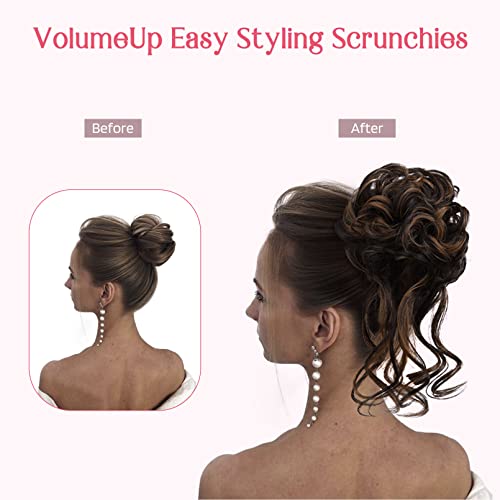 HOOJIH 2PCS Messy Bun Hair Piece, Tousled Updo with Tendrils Hair Bun Extensions Wavy Curly Hair Wrap Ponytail Hairpieces Hair Scrunchies for Women HB010 Dasiy - Black