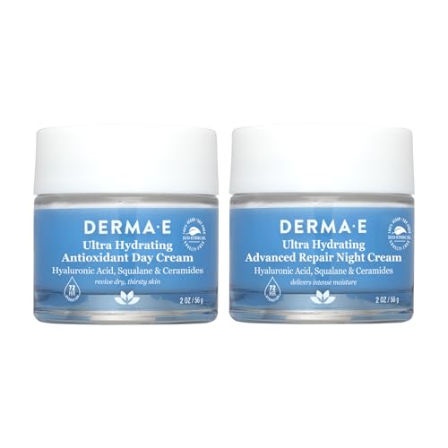 Derma E Ultra Hydrating Day & Night Cream Set ? Moisturizer Duo with Hyaluronic Acid, Squalane & Ceramides for Nourished, Replenished Skin ? Gentle Daily and Overnight Facial Care