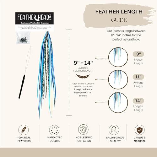 21 Blue Real Feather Hair Extensions – 9-14" DIY Kit