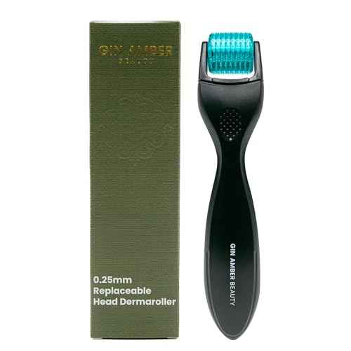 Gin Amber Beauty Derma Roller with Replaceable Head Design ? 192 Real individual needles, Micro Needling Roller for Face, Beard, and Scalp Care, 0.25mm Face Roller