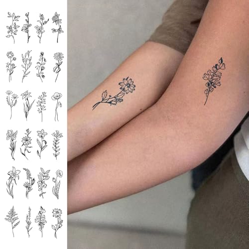 Semi Permanent Temporary Tattoos 24pc Minimalist Floral Waterproof