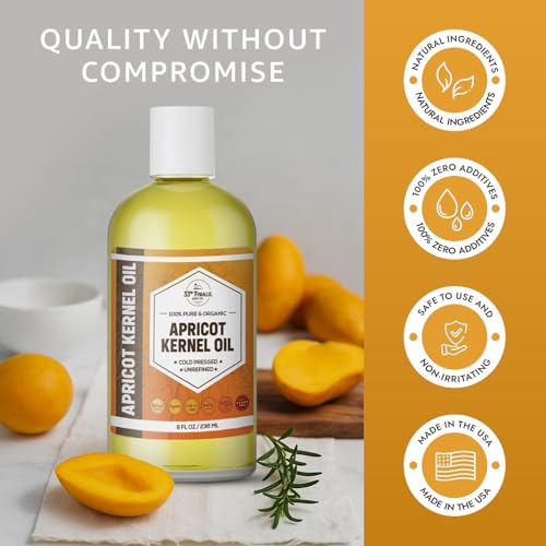 Organic Apricot Kernel Oil (16 Oz) Premium Cold Pressed Unrefined | 100% Pure Apricot Kernel Oil for Skin, Face, Hair, Soap Making, Massage | Carrier for Essential Oils | Available Bulk | 16 FL OZ
