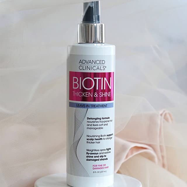 Advanced Clinicals Biotin Hair Spray Thicken & Shine Leave In Treatment, Biotin Detangling Formula Nourishes Fine, Damaged, Or Frizz Prone Hair & Supports Scalp Health For Strong Thick Hair, 8 Fl Oz