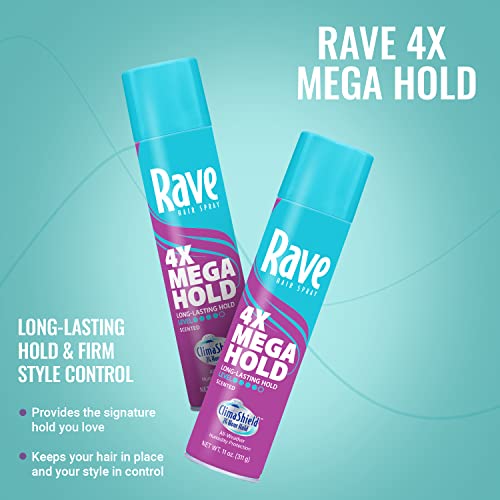 Rave 4X Mega Hair Spray - 24Hr Hold, Frizz Control & Heat Protection