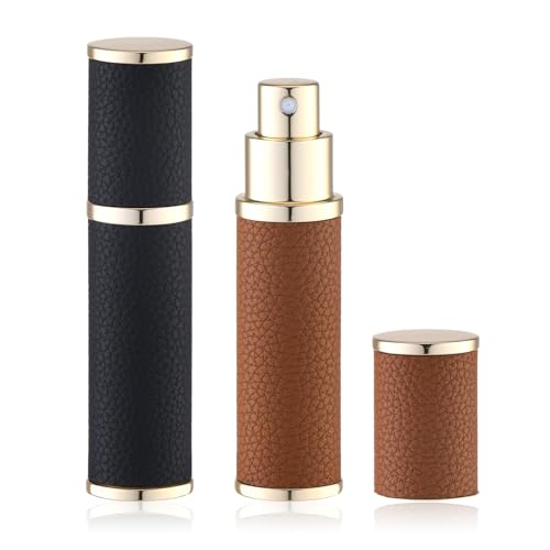 Fusupak Brown Leather Refillable Travel Perfume Bottle 10ml - Elegant Cologne Atomizer