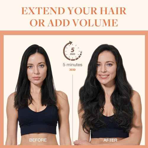 GOO GOO Invisi Edge Clip in Hair Extensions 20inch 150g 7Pcs Injected Seamless PU Clip in Hair Extensions, Virgin Real Human Hair, 1 Jet Black