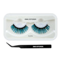 Metallic Teal and Black False Eyelashes with Applicator Tweezers