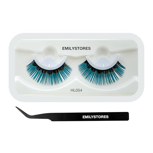 Metallic Teal and Black False Eyelashes with Applicator Tweezers