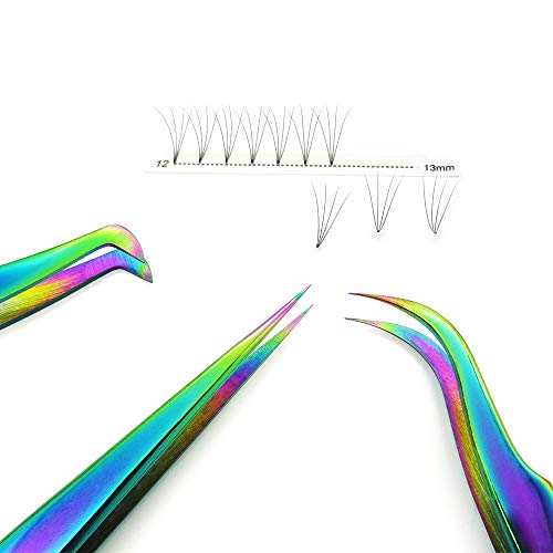 Quewel Eyelash Extension Tweezers Set Eyelash Applicator Tool Curved and Straight pointed Tweezers Lash Extension Supplies Stainless Steel Precision Tweezers Silver (3 pcs, Rainbow)