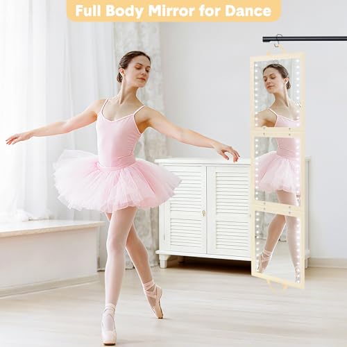 Fabuday Foldable Full Body Length Mirror with Light for Travel - Lighted Rechargeable Trifold Hanging Long Mirror, Folding Portable Tall Mirrors for Camping, RV, Dance, Dressing, Over The Door