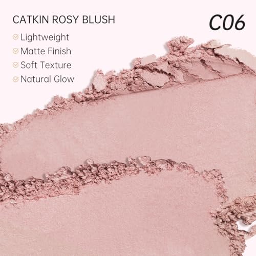 CATKIN Cheek Powder Blush Baked Pink Makeup Blusher Creamy Light Weight Natural Finish 10g (C06 Misty Rain)