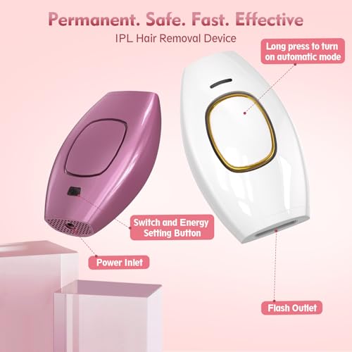Pink IPL Laser Hair Removal Device for Full Body & Face - Painless at Home