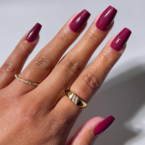 Glamnetic Medium Coffin Press On Nails - Dark Maroon Glossy 30pc