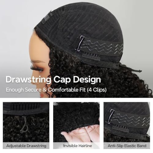 Kinky Curly Half Wig Human Hair 3-in-1 Drawstring Seamless Flip Over Glueless Wig for Black Women 16 Inch