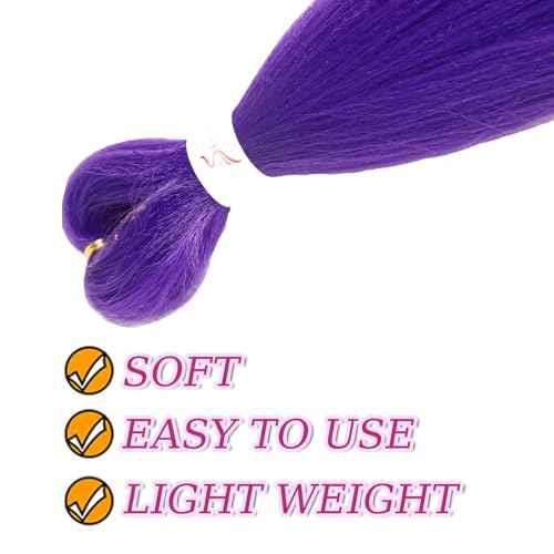 Long Purple Braiding Hair -24 Inch Synthetic Braiding Hair for Kids Stage Party Halloween Costume Cosplay (Purple, 24 Inch(Pack of 2))
