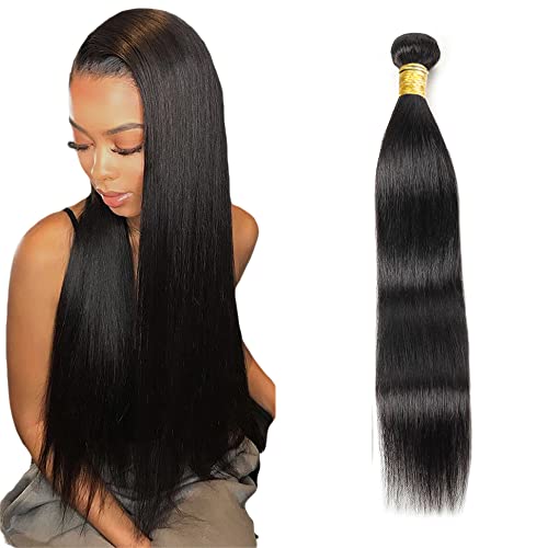 WuvuSnm 20-inch Straight Human Hair Bundles #1B Natural Black Grade 8A