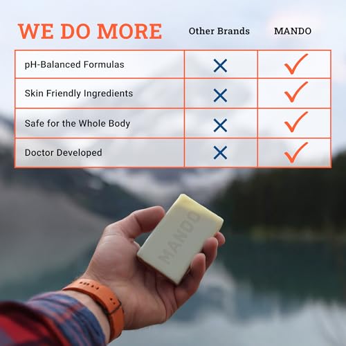 Mando Whole Body Starter Kit - 2.6oz Solid Stick, 3.6oz Spray, 1.5oz Acidified Body Wash, 5oz Acidified Cleansing Bar, 15ct Deodorant Wipes - Aluminum Free Odor Control - 5 pc Bundle (Bourbon Leather)