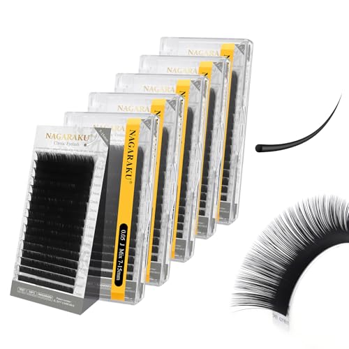 NAGARAKU Eyelash Extensions Classic J B C D N LC LD L DD CC LB Curl 0.03-0.20 Thickness 5-17mm, Matte Black Individual Lashes Professional Supplies for Lash Techs (0.05-J 7-15mm Mix 5 Trays)