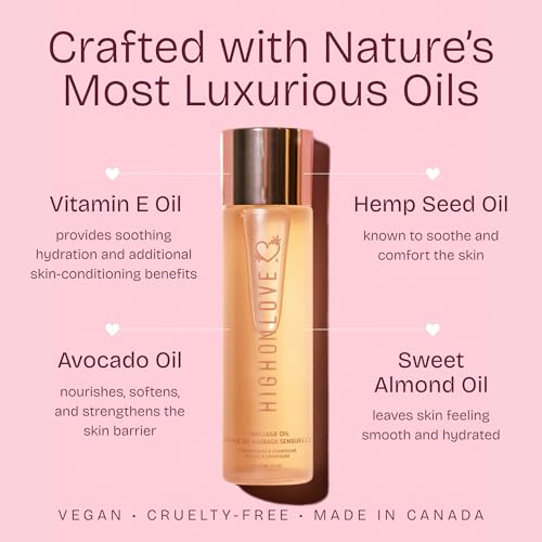 High On Love Natural Body Oil with Hemp Seed, Grape Seed, & Vitamin E Oil - Moisturizing Body Glow with a Non-Greasy, Glowy Finish (120 ml) (Strawberries & Champagne)