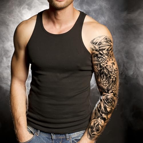 Kotbs Clock & Rose Full Arm Temporary Tattoo Sleeves