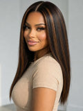 KLAIYI Ombre Golden Brown Yaki Straight Glueless Lace Front Wig 18"