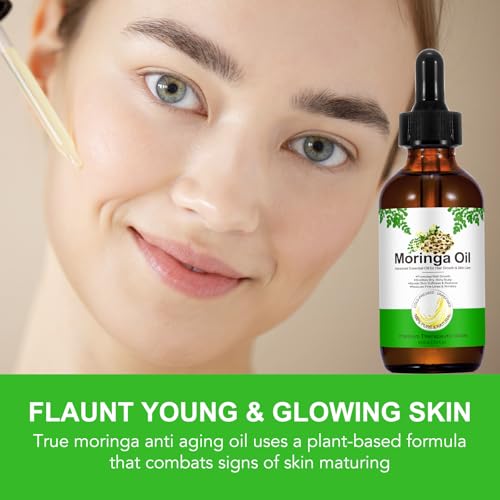 Acorn + Oak Premium Organic Moringa Oil Cold-Pressed,Unrefined Moringa Oil for Hair Skin & Body Lightweight Face Oil, Natural Moisturizer in Glass Bottle 2 fl oz
