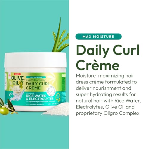 ORS Olive Oil Max Moisture Super Nourishing Daily Curl Cr?me infused with Rice Water & Electrolytes for Supercharged Hydration & Growth (8.0 oz)