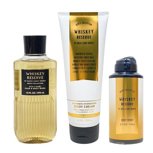 Bath & Body Works - Whiskey Reserve ? For Men - 3 pc Bundle - 3-in-1 Hair, Face & Body Wash, Deodorizing Body Spray and Ultimate Hydration Body Cream ? 2021