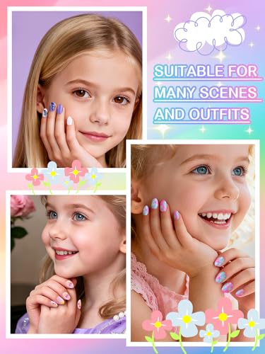 EBANKU 72Pc Kids Press On Nails Set with Glue