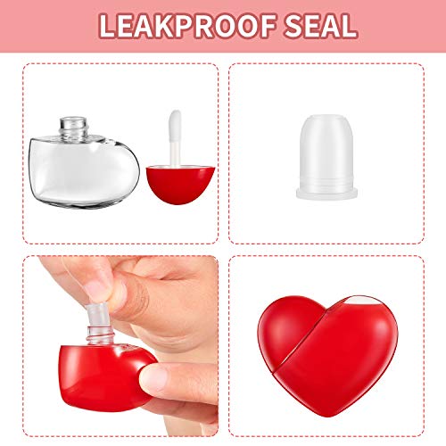 Boao 30 Pieces Valentine Heart Lip Gloss Tube Empty Funny Mini Plastic Lip Gloss Containers with 4 Pieces Plastic Funnels Valentine's Day Gifts for Women Girls DIY Cosmetics, 5 ml