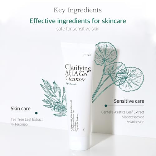 Clarifying AHA Gel Cleanser 3.38 fl. oz. (100ml) - Vegan Facial Cleansing Foam with Triple-AHA, BHA, LHA, Mild Exfoliating Cleanser, Tea Tree Leaf, Centella Asiatica, Madecassoside, Calming, Soothing