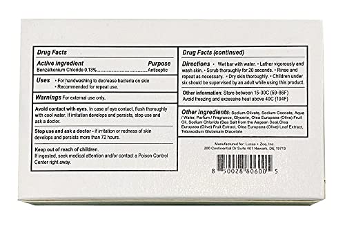 Lucas + Zoe Fresh Essence Antiseptic Bar Soap - 4 Ounce Moisturizing Body Soap Bar Made With Natural Ingredients Like Mediterranean Olive Oil, Coconut Oil, & Aegean Sea Salt - Made In Greece