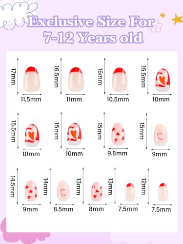 EBANKU 3 Pack Kids Press-On Nail Kit with Heart & Love Patterns, 78 Fake Nails for Girls