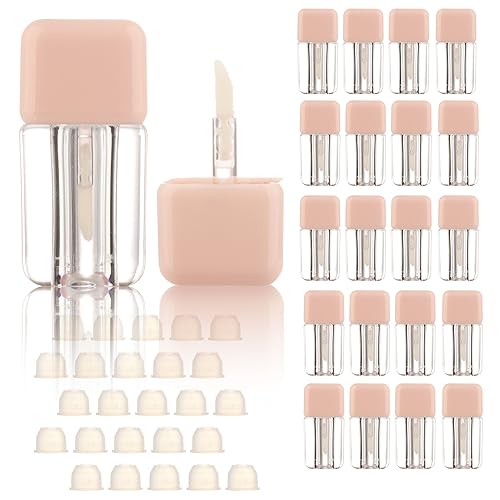 COSIDEA 25PCS Empty Pink Mini Square Lip Gloss Tubes 4ml 0.13 OZ lipgloss Tube with Wand Applicator for Lip oil tint bottles container