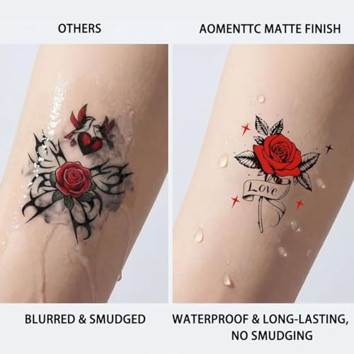 Red & Black Temporary Tattoos - 12 Sheets Waterproof Aesthetic Designs