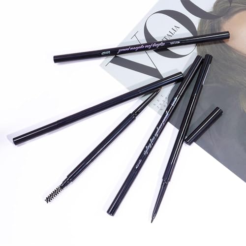 Black Ultra-Fine Tip Eyebrow Pencils Pack for Women, Mechanical Precise Brow Pencil,Draws Tiny Brow Hairs, Defines, Fills Brows, Shapes, Contours, Combs, Waterproof Dual-Sided