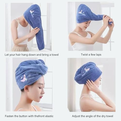 GiftPlus 2 Pack Microfiber Hair Towel Wrap for Women - Super Absorbent Fast Drying Turbans for Long, Thick, Curly Hair - Anti Frizz Hair Turban - Blue&Yellow Hair Drying Towel Wrap for Long Hair