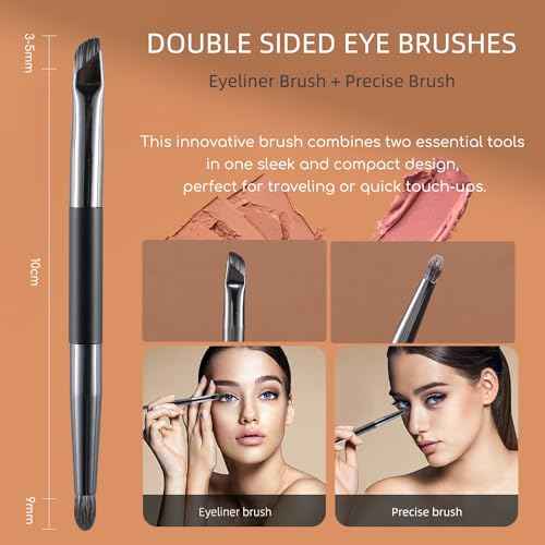 ENERGY Travel Eye Makeup Brush Set Eyeshadow Eye Blending Eyeliner Under Eye Concealer Eye Brow Smudge Makeup Kit with Portable Compact Mirror Case Double ended Makeup Brushes 4PCS
