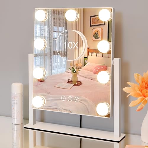 Kotdning Lighted Vanity Mirror with 10x Magnification & 9 Dimmable Bulbs