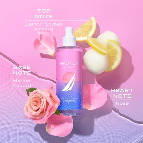 Nautica Rose Island Body Mist - 8.4 Fl Oz, Long-Lasting Women's Fragrance with Lemon, Rose & Musk Notes - Pack of 1