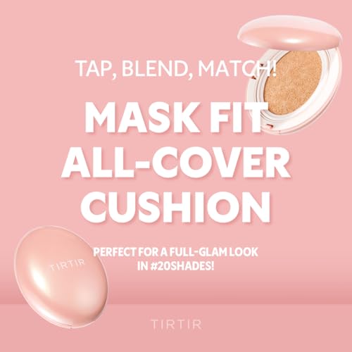 TIRTIR Mask Fit All Cover Pink Cushion Foundation | High Coverage, Velvety Matte Finish, Lightweight, Flawless, Corrects Redness, Korean Cushion, Pack of 1 (0.63 oz.), #21N Ivory